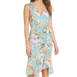 Eliza J Floral Print Faux Wrap Midi Dress